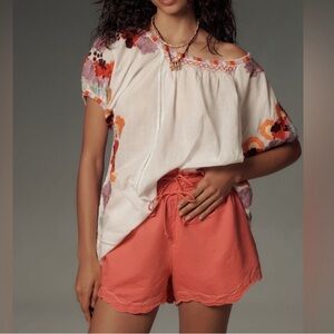 Anthropologie double waistband coral linen blend shorts women's XS boho hippie